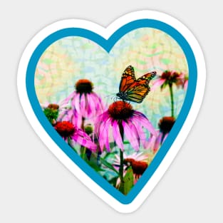 Monarch Butterfly on Pink Flower in Heart Sticker